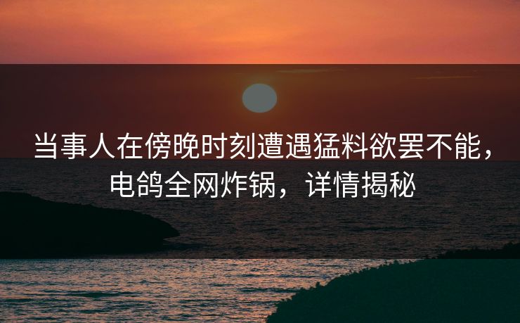 当事人在傍晚时刻遭遇猛料欲罢不能，电鸽全网炸锅，详情揭秘