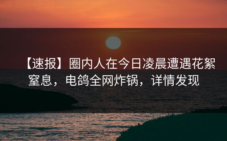 【速报】圈内人在今日凌晨遭遇花絮窒息，电鸽全网炸锅，详情发现