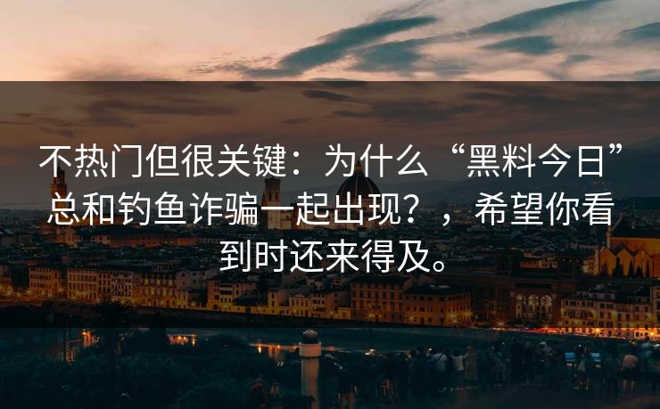 不热门但很关键：为什么“黑料今日”总和钓鱼诈骗一起出现？，希望你看到时还来得及。